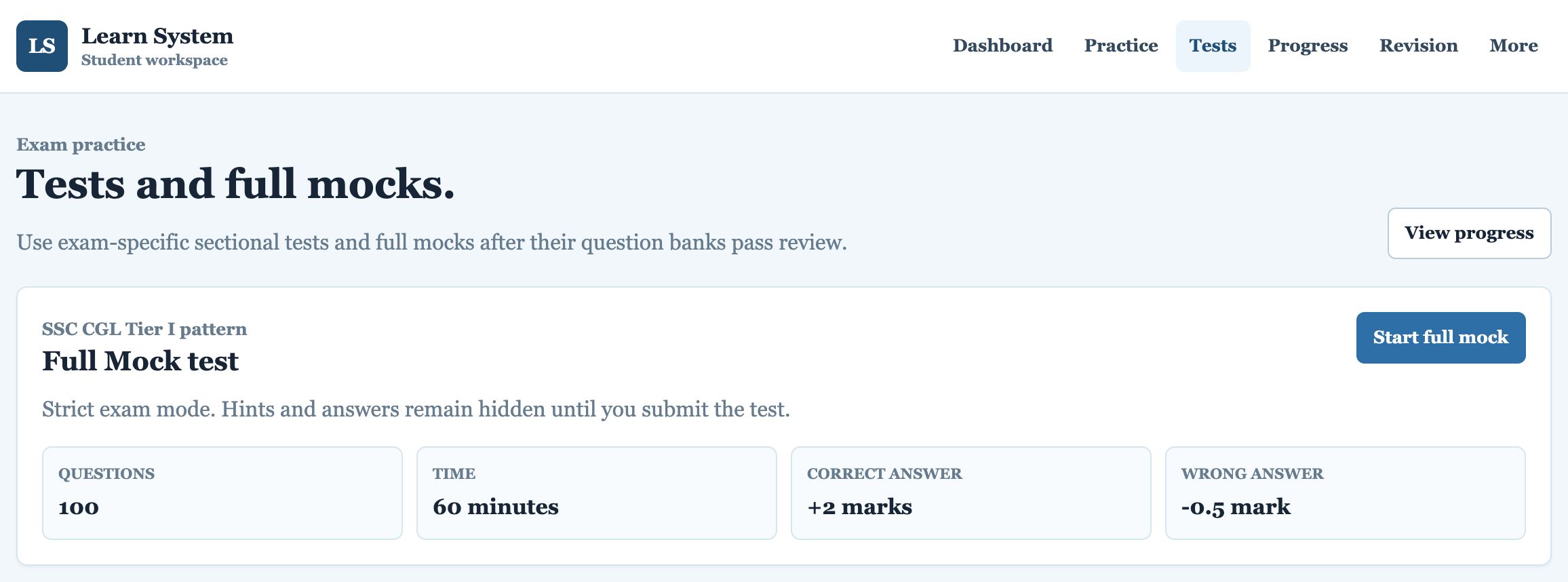Tests page