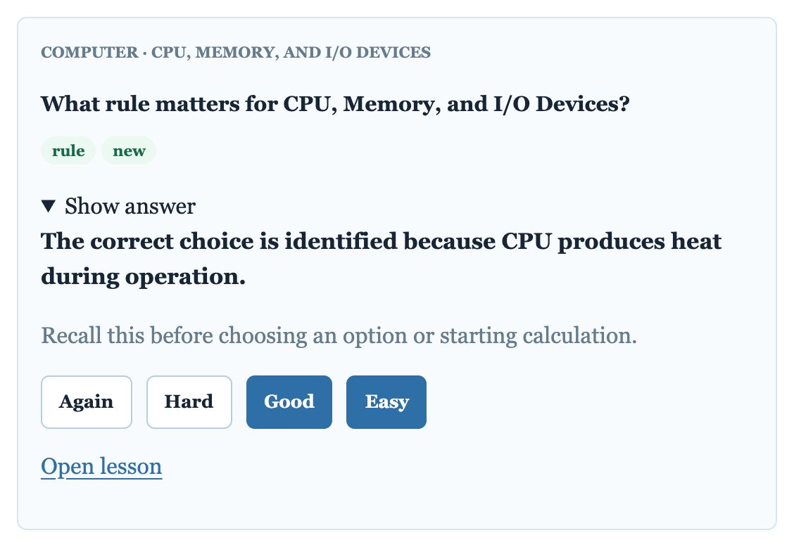 A revision card with answer shown