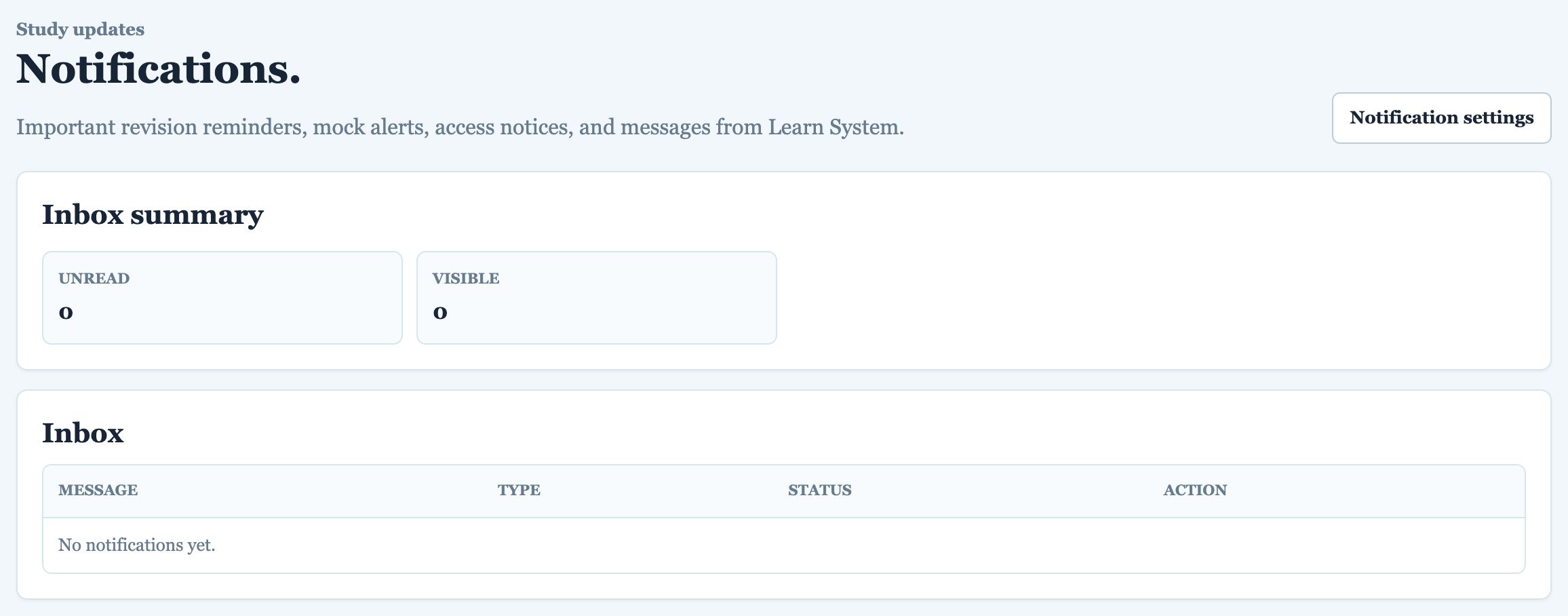 Notifications page